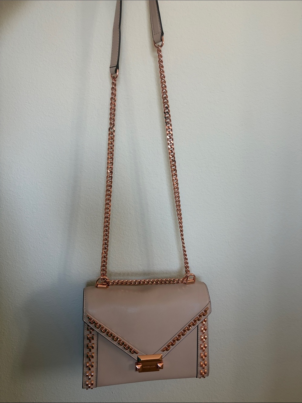 Michael Kors Neutral Studded Crossbody Bag with Rose Gold Chain